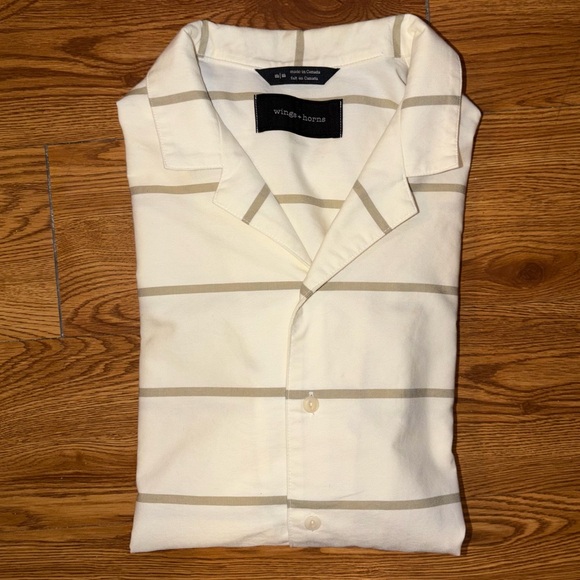 Wings + Horns Deck Stripe Short Sleeve Button-Up Camp Shirt in Moss Stripe - Picture 4 of 7